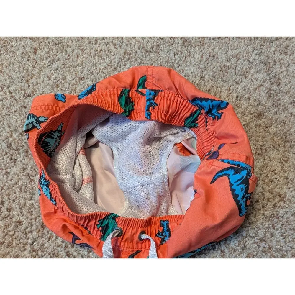 Hanna Andersson Boys Orange Dinosaur Print Swim Trunks Mesh Lined Shorts Size 5